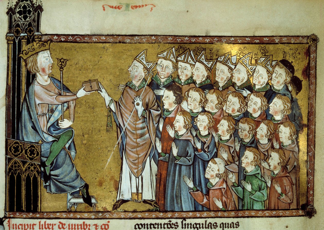 Kungen av Frankrike Ludvig X Hutinen (1289-1316) överlämnade stadgan till normanderna den 19/03/1315 och tänkte på större självständighet och färre skatter till hertigen av Normandie. Miniatyr från ett 1300-talsmanuskript av Unknown artist