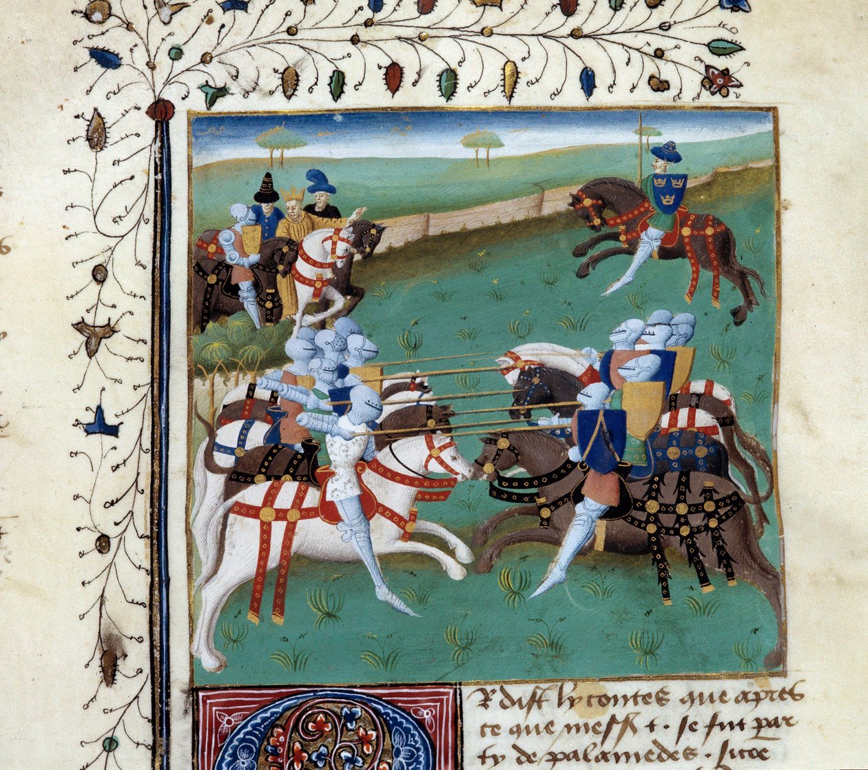 Riddarna av det runda bordet deltar i en ridderlig turnering. Miniatyr från manuskriptet "The novel of Tristan" av Master Charles of Maine av Unknown artist
