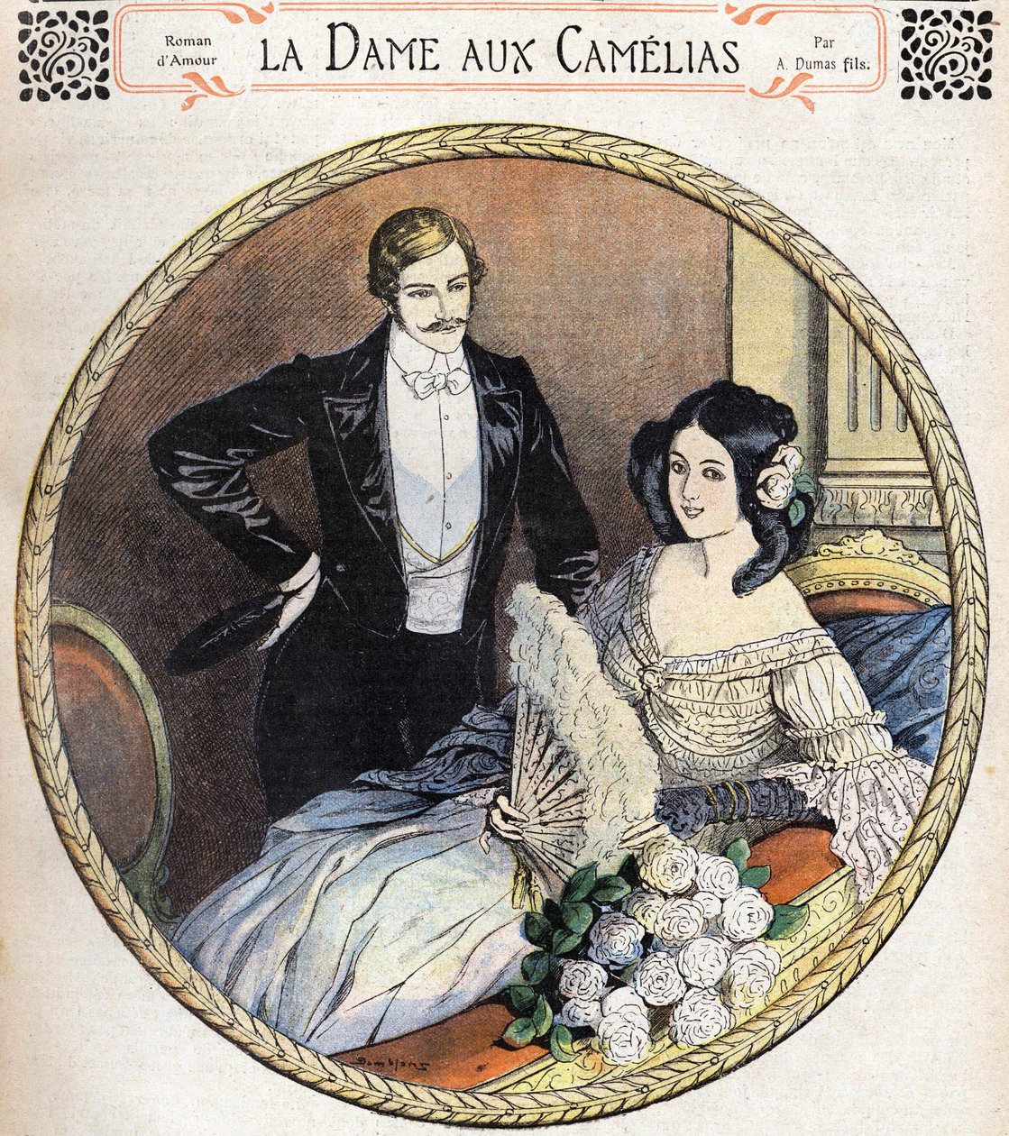 The Lady of the Camelias av Alexandre Dumas Jr., en illustration i slutet av 1800-talet efter journalen för romaner. av Unknown artist