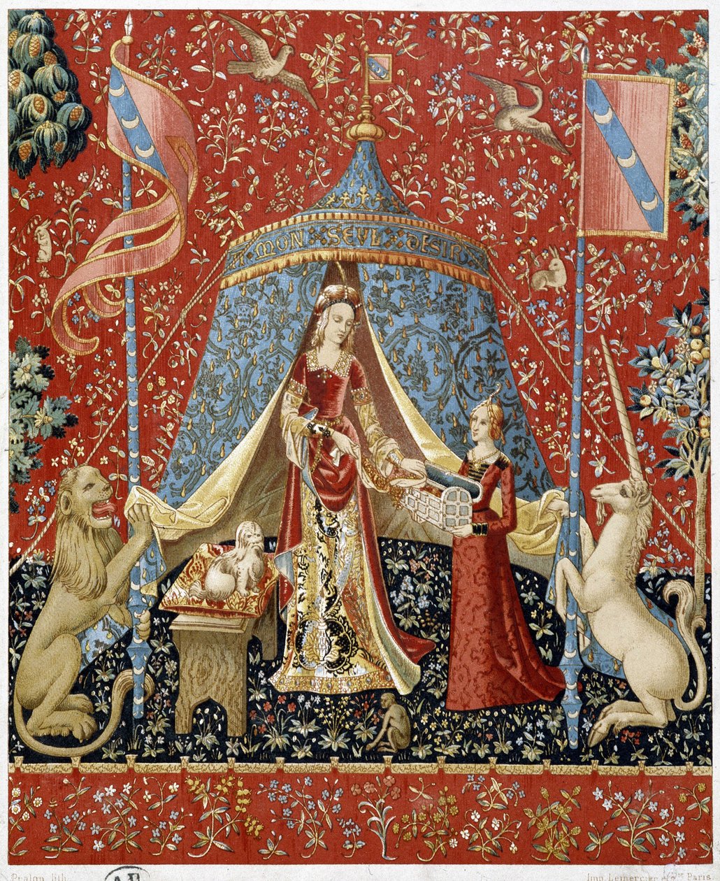 Damen med enhörningen. Reproduktion av en gobeläng med anor från 1500 - faksimil av Unknown artist