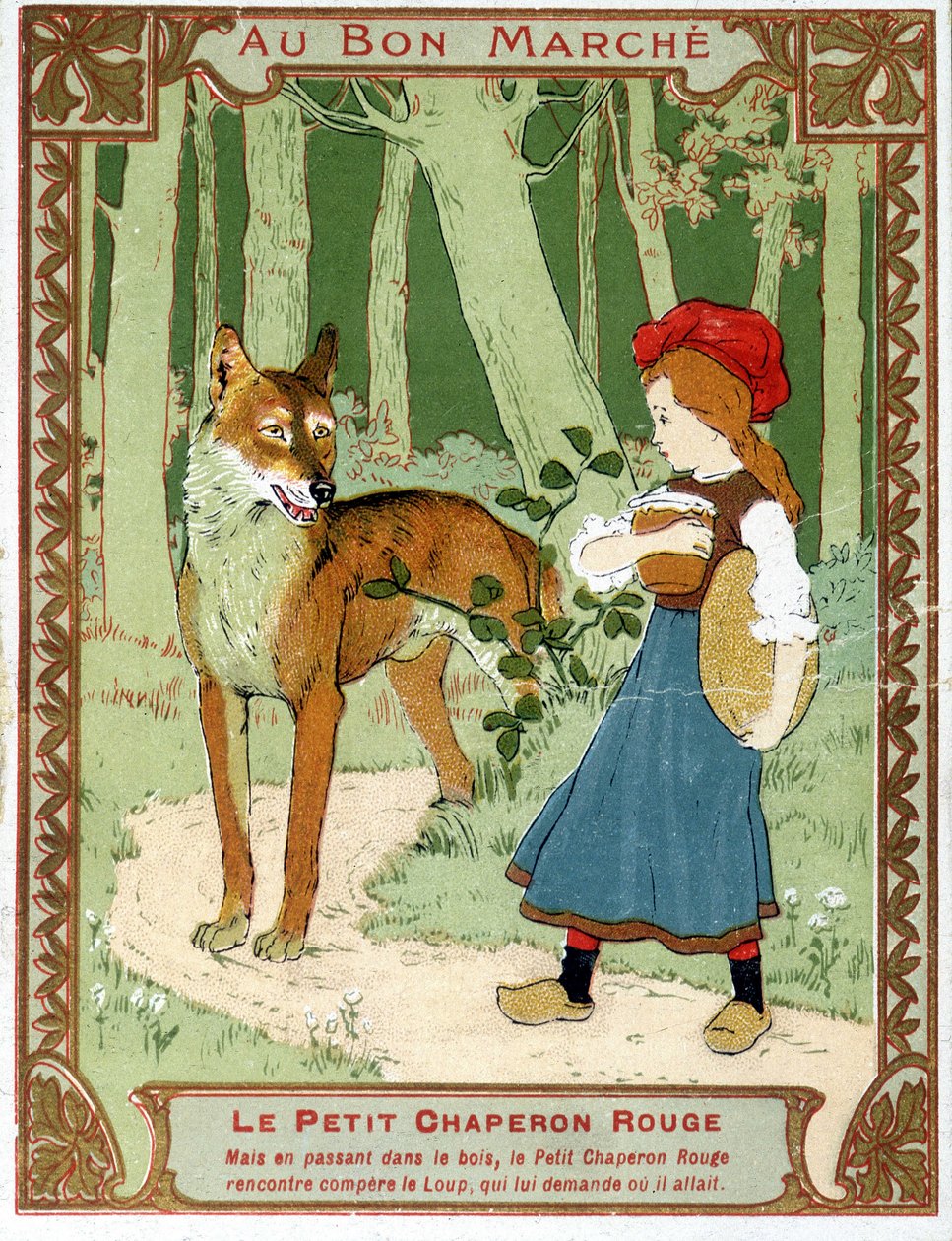 Rödluvan möter vargen - Bon Marché reklametikett av Unknown artist