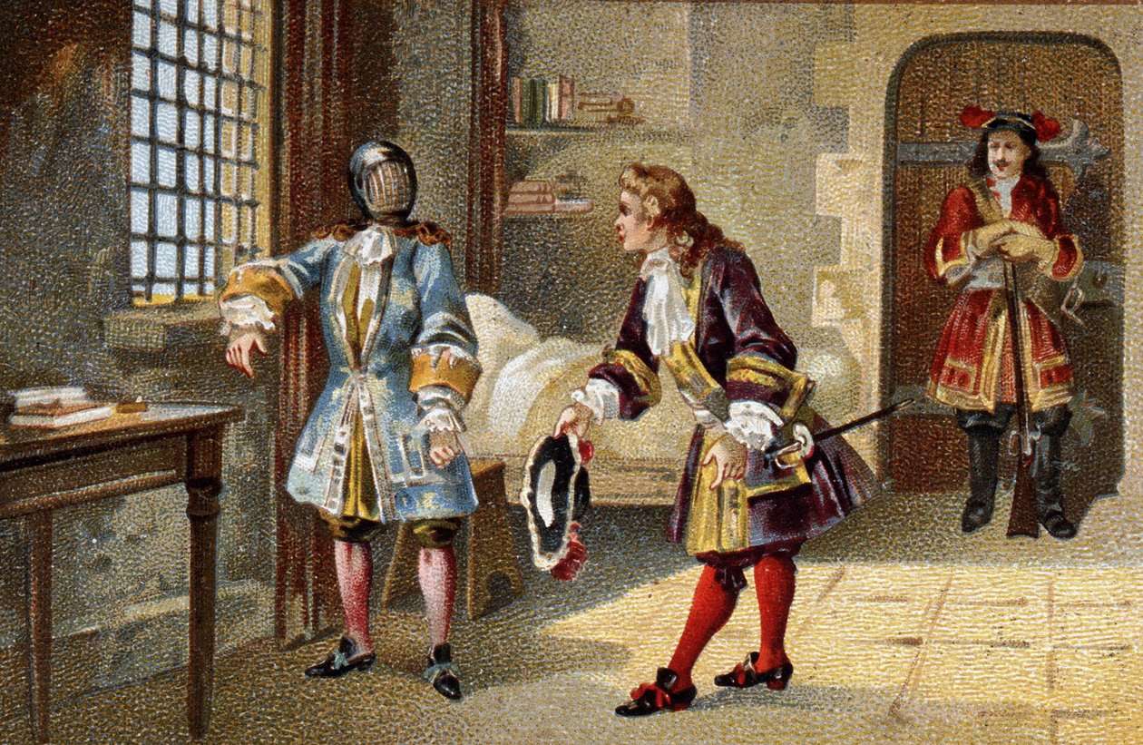 Mannen med järnmasken, en intern statsfånge från 1679 till 1703 vid fortet på ön Sainte Marguerite (Sainte-Marguerite) av Unknown artist