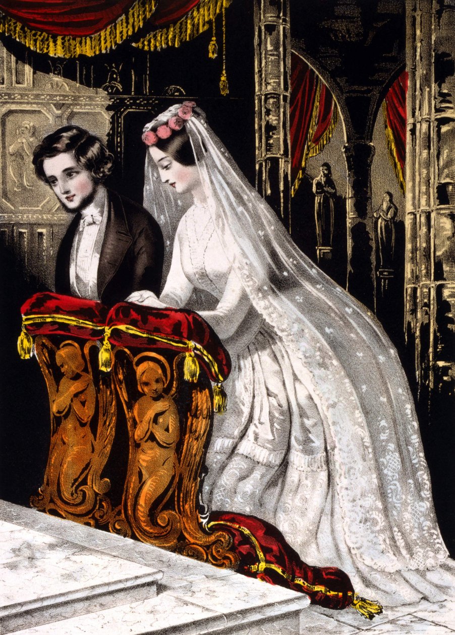 Äktenskapet (religiöst äktenskap), kromolitografi 1846. av Unknown artist