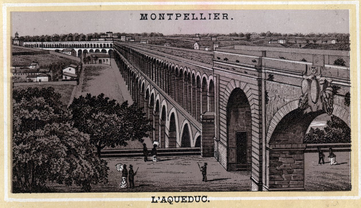 Montpellier Acqueduc (Herault, regionen Languedoc-Roussillon). Kromolitografi från slutet av 1800-talet. av Unknown artist