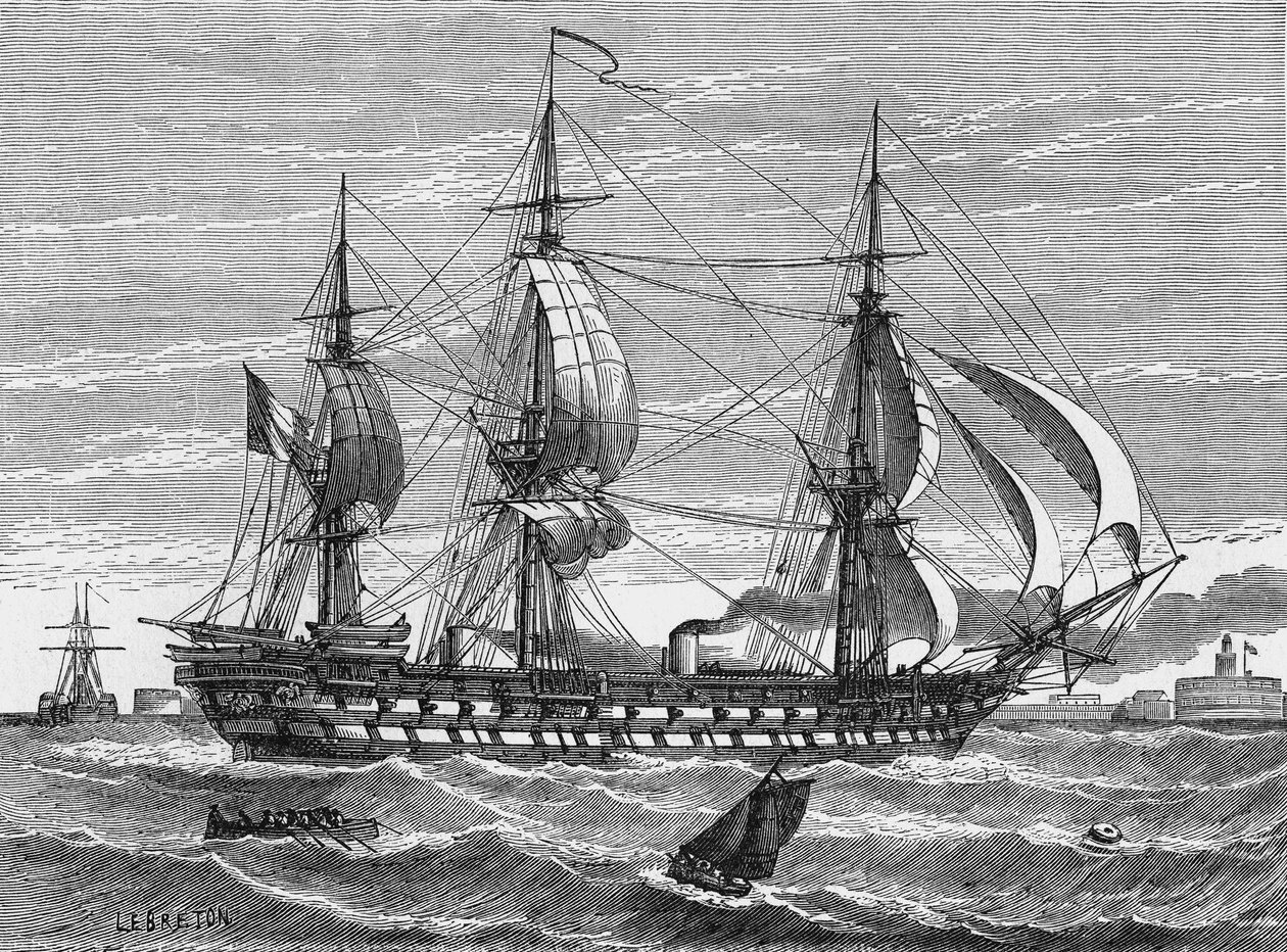 "Napoleon", ett blandat fartyg (propellersegelbåt) byggt av Dupuy de Lome och Mon, sjösatt i Le Havre 1849. I" Album de la Science"", Éditions Jouvet av Unknown artist