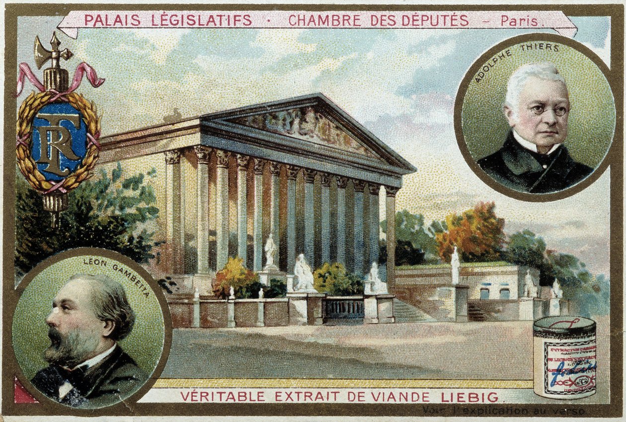 Nationalförsamlingen och porträtt av Gambetta och Thiers - chromo. Liébig, deb. 1900-talet av Unknown artist