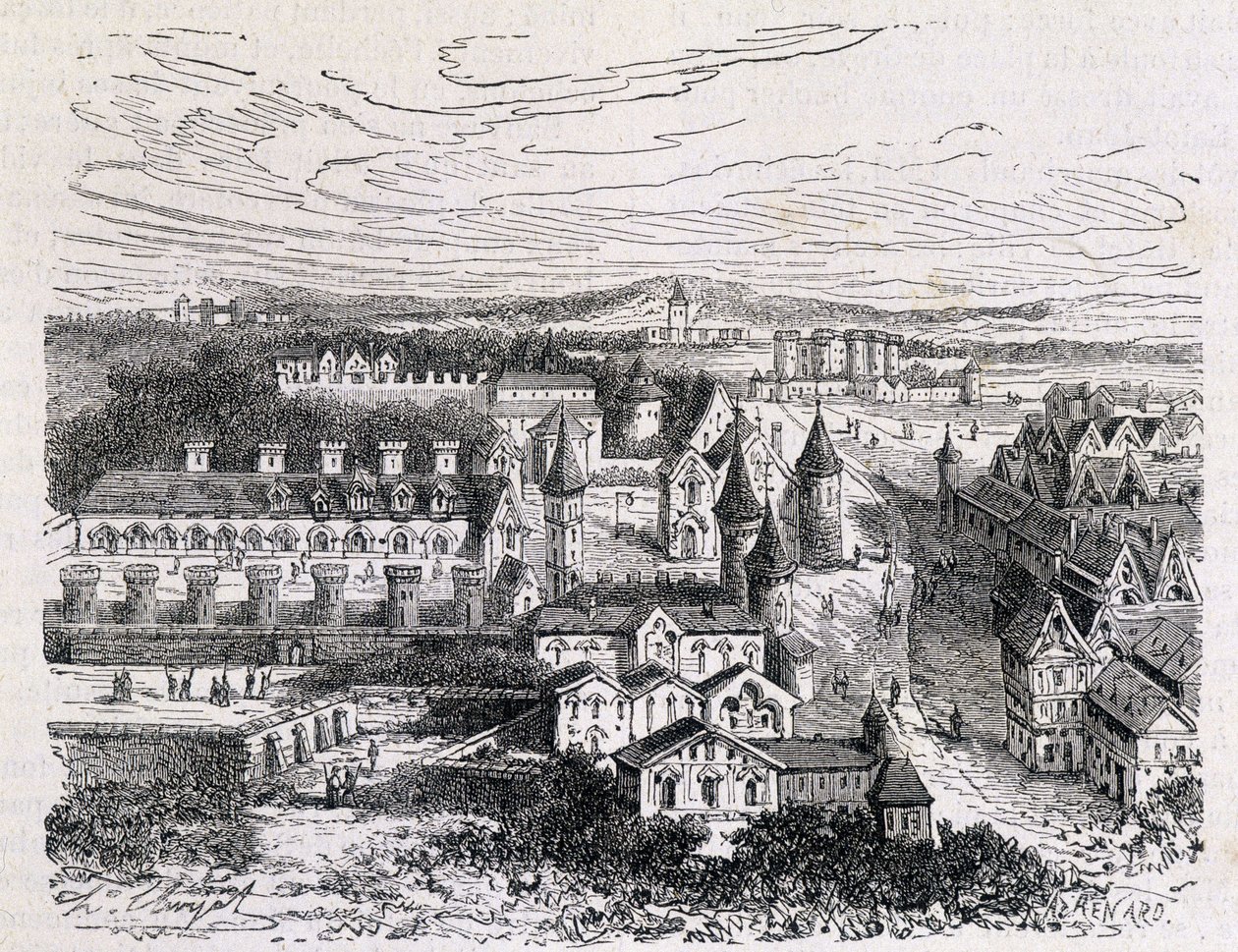 Palais des Tournelles, mittemot Hotel Saint Paul - gravyr, sent 1800-tal av Unknown artist