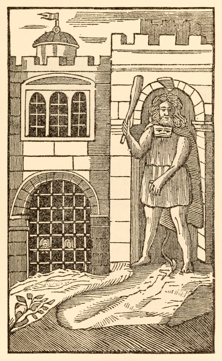 Pilgrimerna nu, för att tillfredsställa köttet från Pilgrimernas framsteg från denna värld, till det som ska komma av John Bunyan (1628-1688) Christian and Hopeful somnar och fångas av jätten o av Unknown
