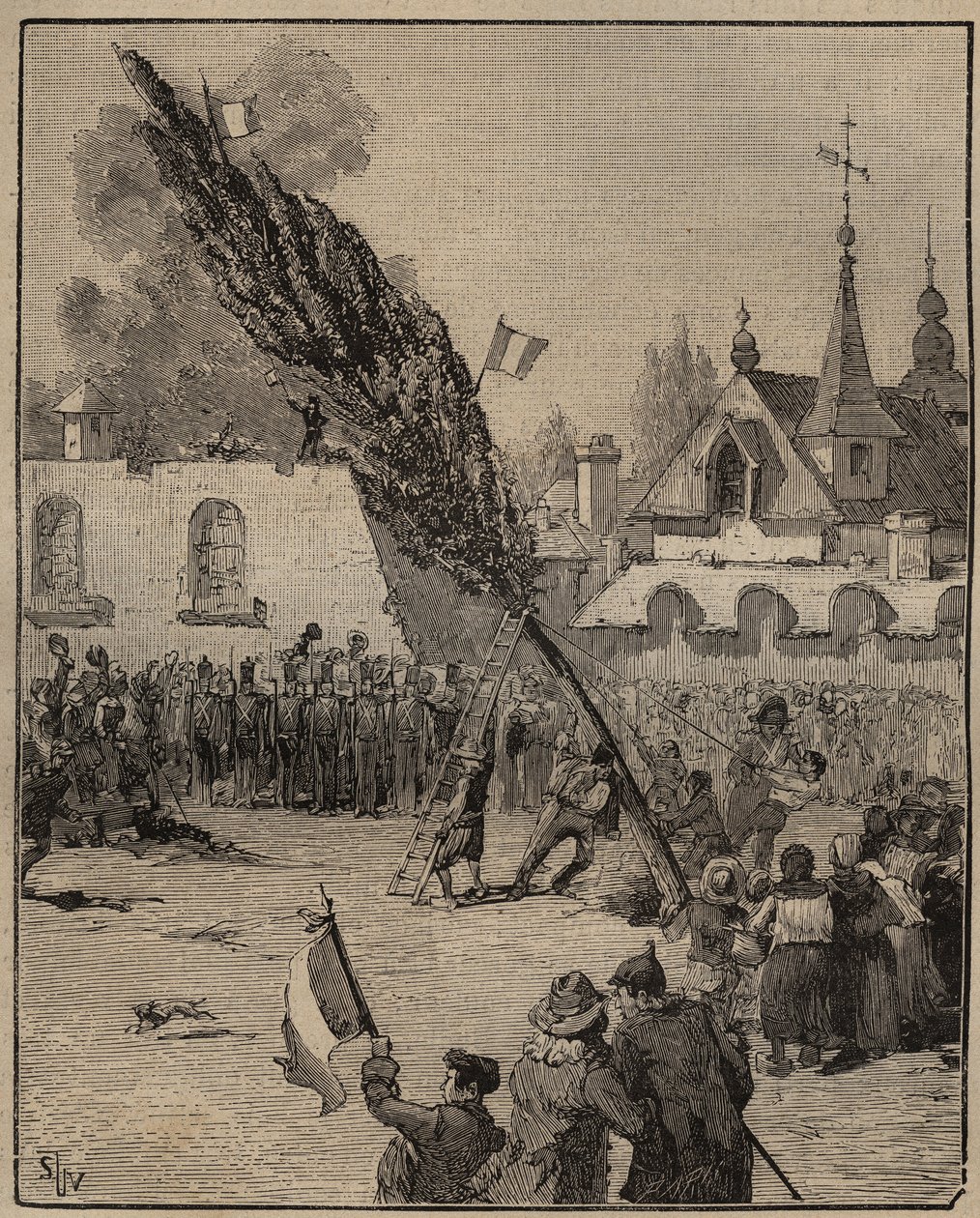The Plantation of a Liberty Tree under the Revolution (Liberty pole) - Plantation of a Liberty Tree (poppel) i Frankrike. Gravyr från 1885 i "" Les arts et metiers illustres"" av Adolphe BITARD. av Unknown artist