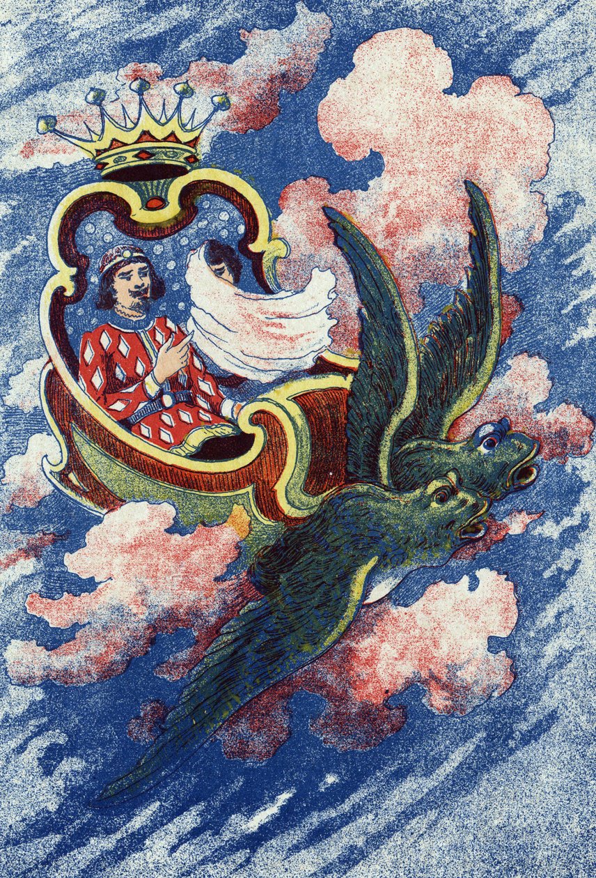 Prinsen och Truitonne går till Fee Soussio. Anonym illustration till sagan "L