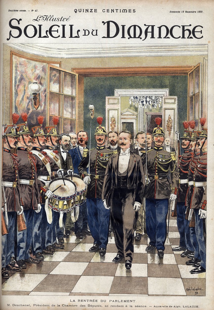 The Renttree of Parliament; Paul Deschanel (1855-1922), talman i deputeradehuset närvarade vid sammanträdet. Gravyr i "" Le sun-du-dimanche"", 19 november av Unknown artist