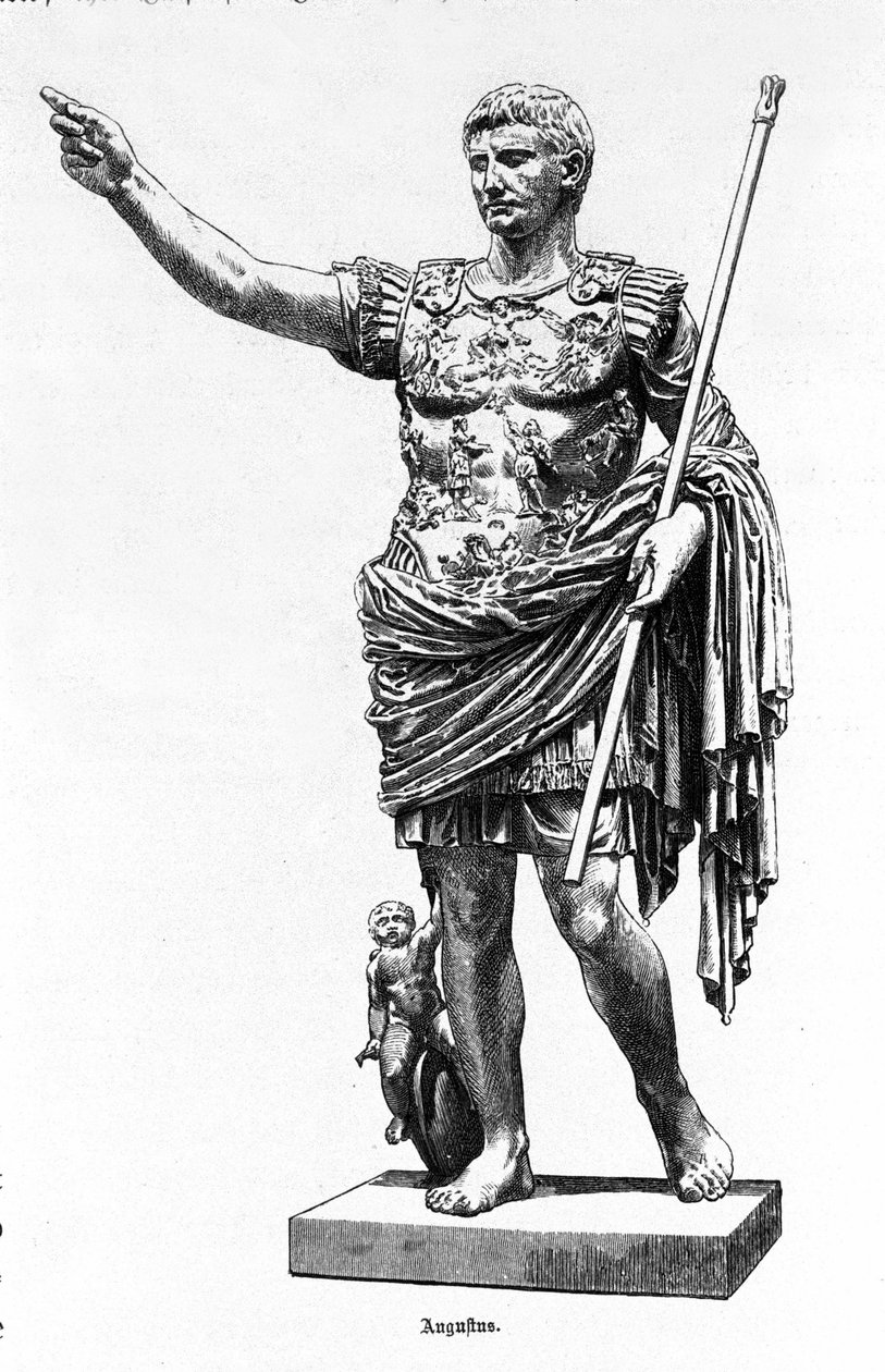 Den romerske kejsaren Augustus (Octavian eller Octavianus) (63 f.Kr. - 14), Gravyr av 1800-talet. av Unknown artist