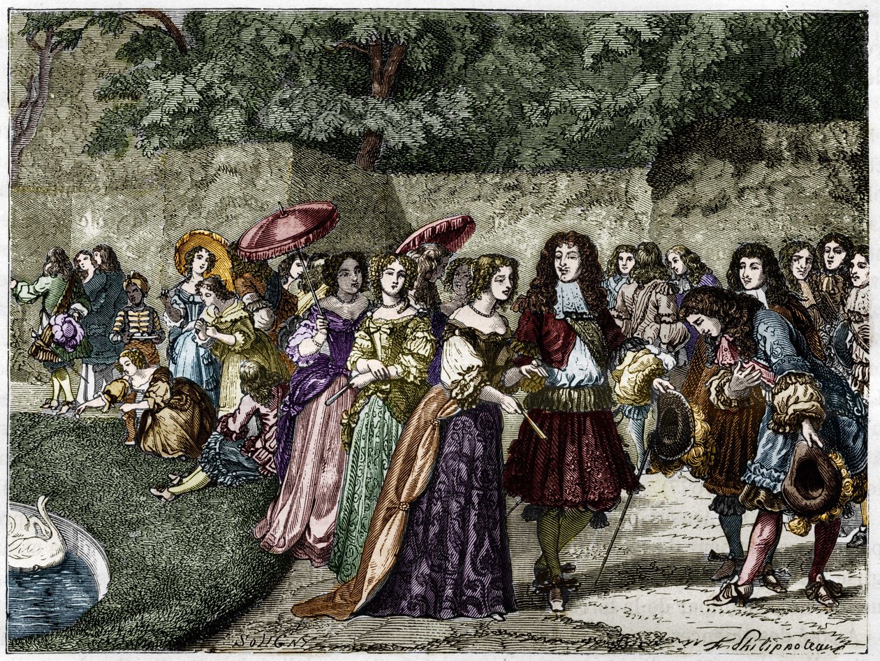 Solkungen (Louis XIV i Versailles trädgårdar omger hans innergård). Gravyr av 1800-talet. av Unknown artist