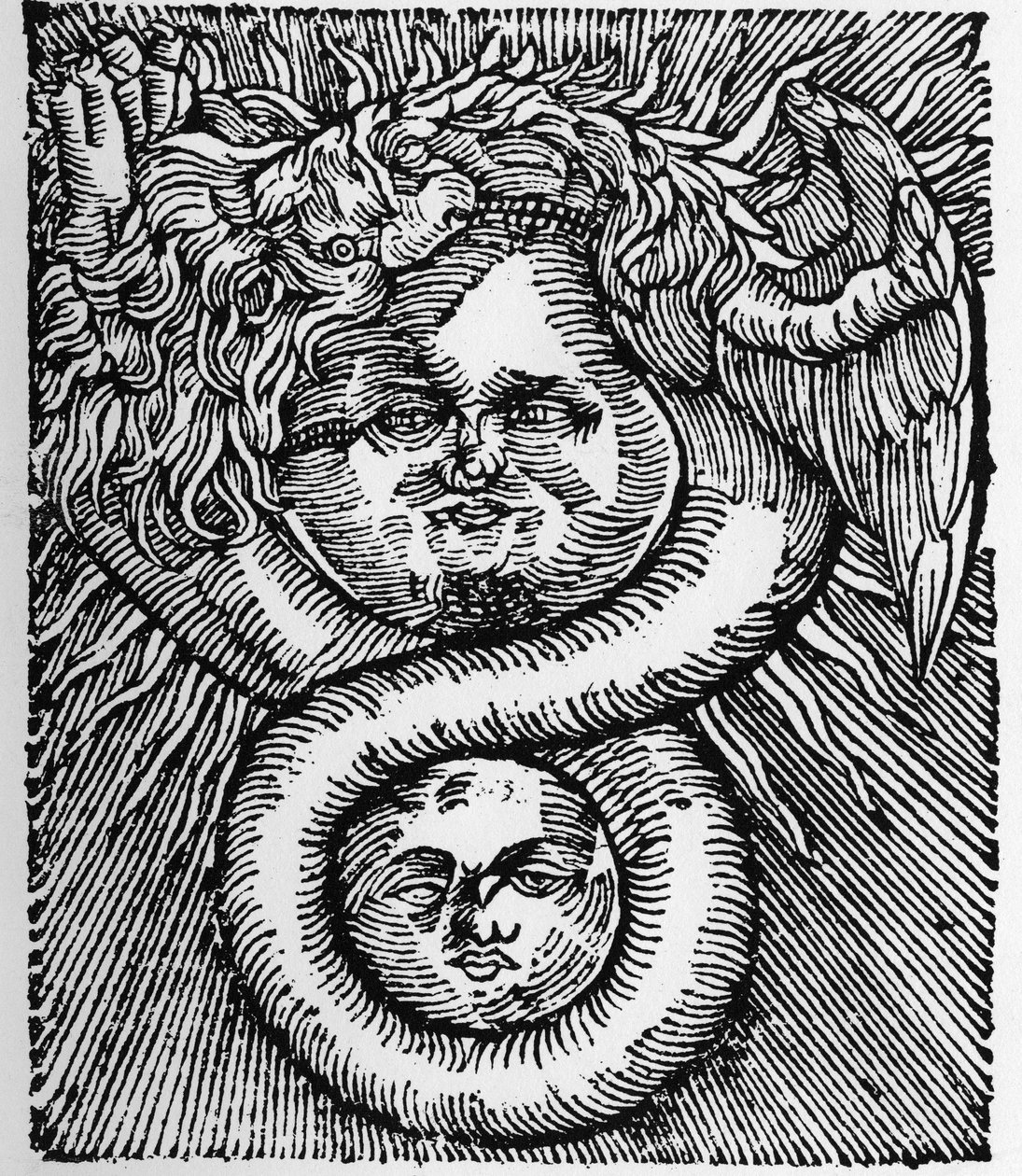 Solen och månen: förenade av draken - Gravyr från Basil Valentines verk "Filosofernas Azoth". Paris av Unknown artist