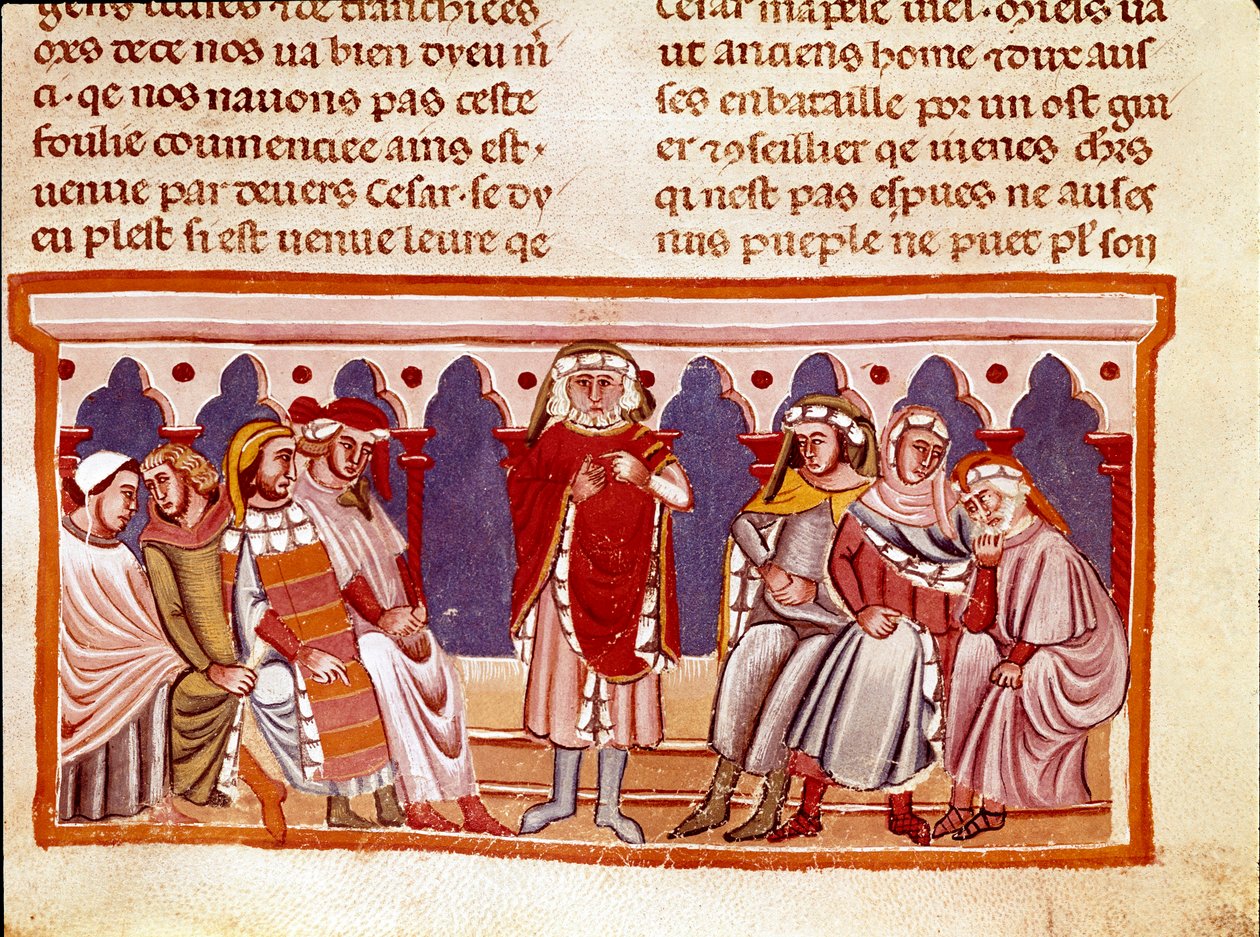 Läran om miniatyrlag från "The Facts of the Romans"" som berättar om den tolv Cesars liv. 1200-talets Venedig, biblioteca Marciana av Unknown artist