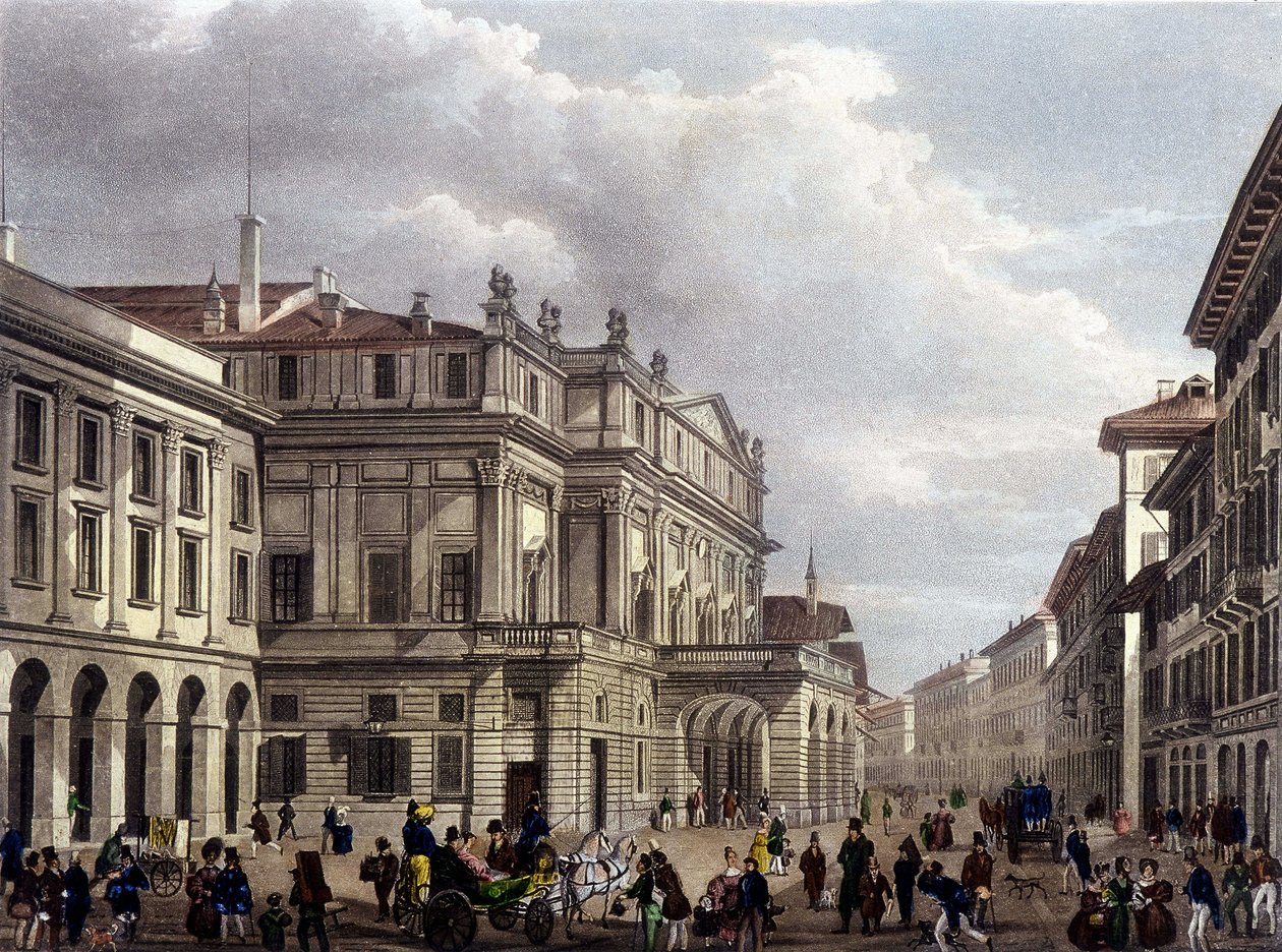 Teatro alla Scala i Milano i början av 1800-talet. Gravyr av perioden. Museo della Scala de Milan av Unknown artist