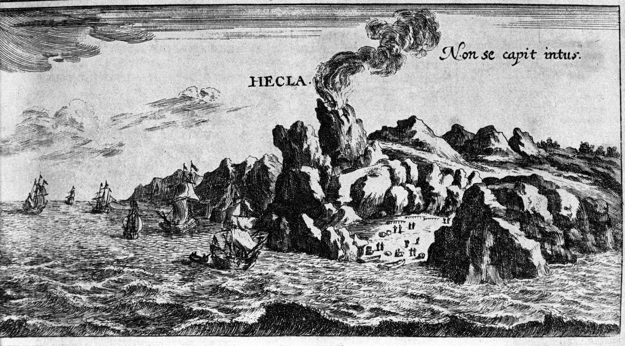 Volca Hekla på Islands kust - i Världens underverk av Johamm Zahn, sd. 1696. av Unknown artist