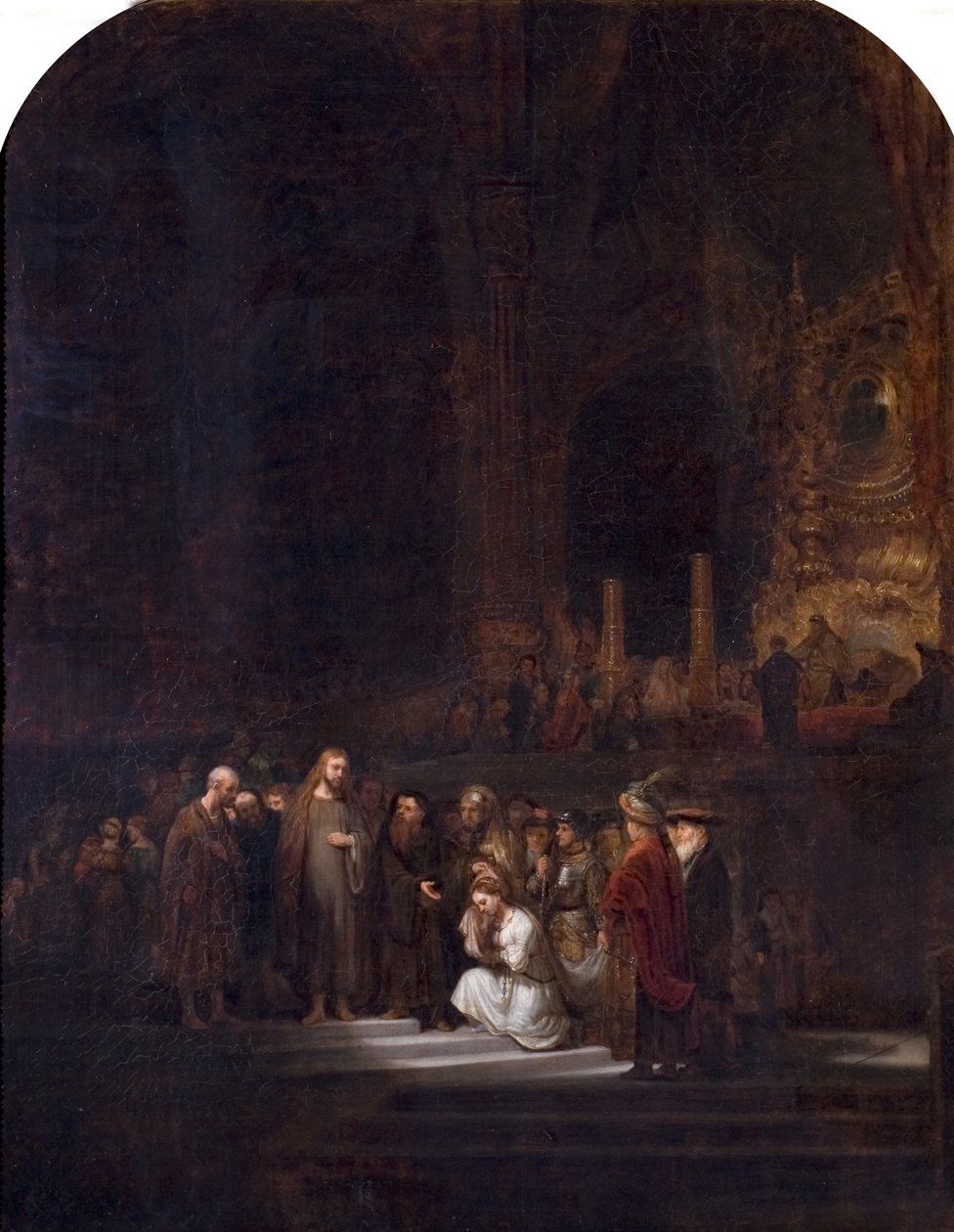 Kvinnan tagen i äktenskapsbrott (efter Rembrandt), c.1845 av Unknown