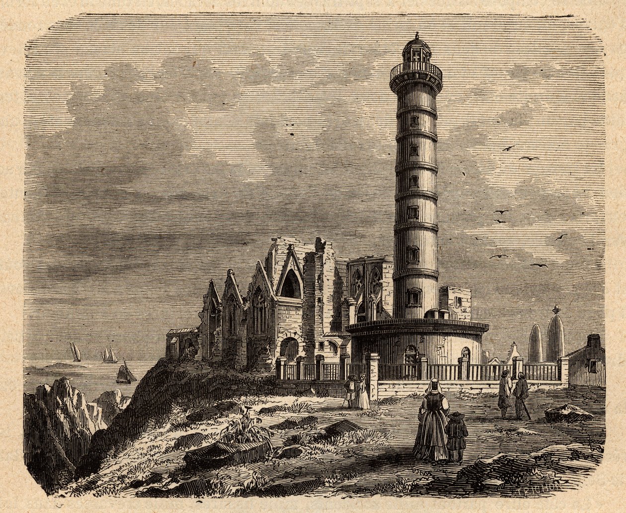 Klostret Saint Mathieu de Fine Terre - Bretonsk kloster - Abbaye Saint-Mathieu de Fine-Terre - gravyr i "" PATRIE"" - PECTUREQUIREQUE BESKRIVNING AV FRANKRIKE I 6 VOLYER AV LUCIEN HUARD - slutet av 1800-talet av Unknown artist