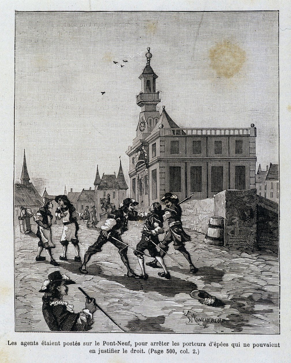 Agenterna var stationerade på Pont Neuf, för att stoppa dem som inte kunde motivera sin rätt. av Unknown artist