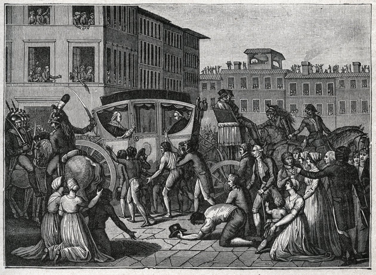 Påven Pius VIs (Giovanni Angelo Braschi dit Pius VI, PIO 1717-1799) ankomst till Grenoble 1799. Gravyr från 1800. av Unknown artist