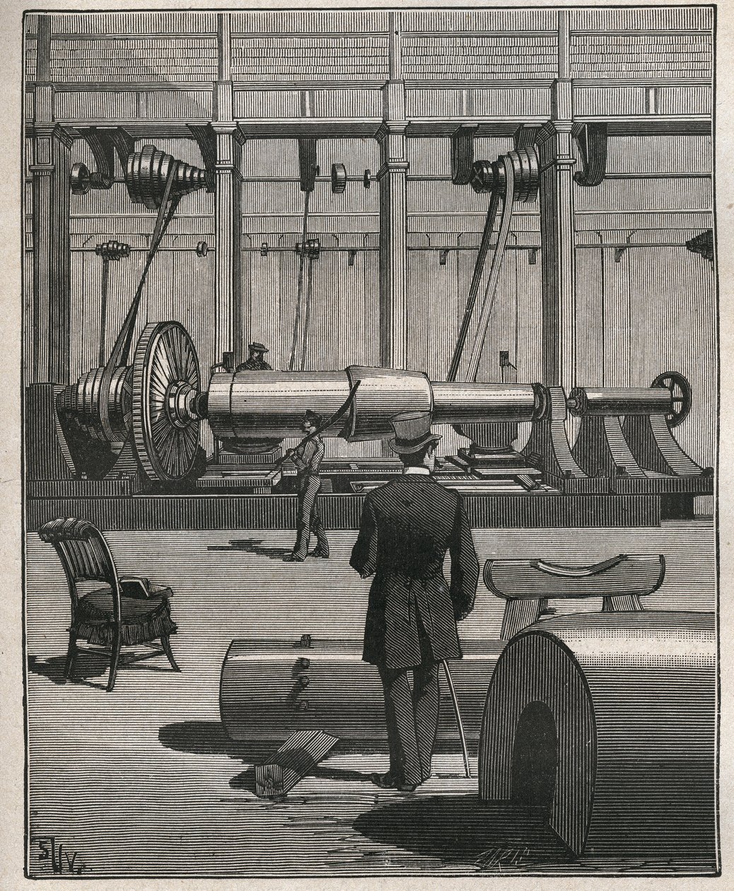 Konsten att resa: skjuta en monsterkanon av stål. Gravyr från 1885 i "" Les arts et metiers illustres"" av Adolphe BITARD. av Unknown artist
