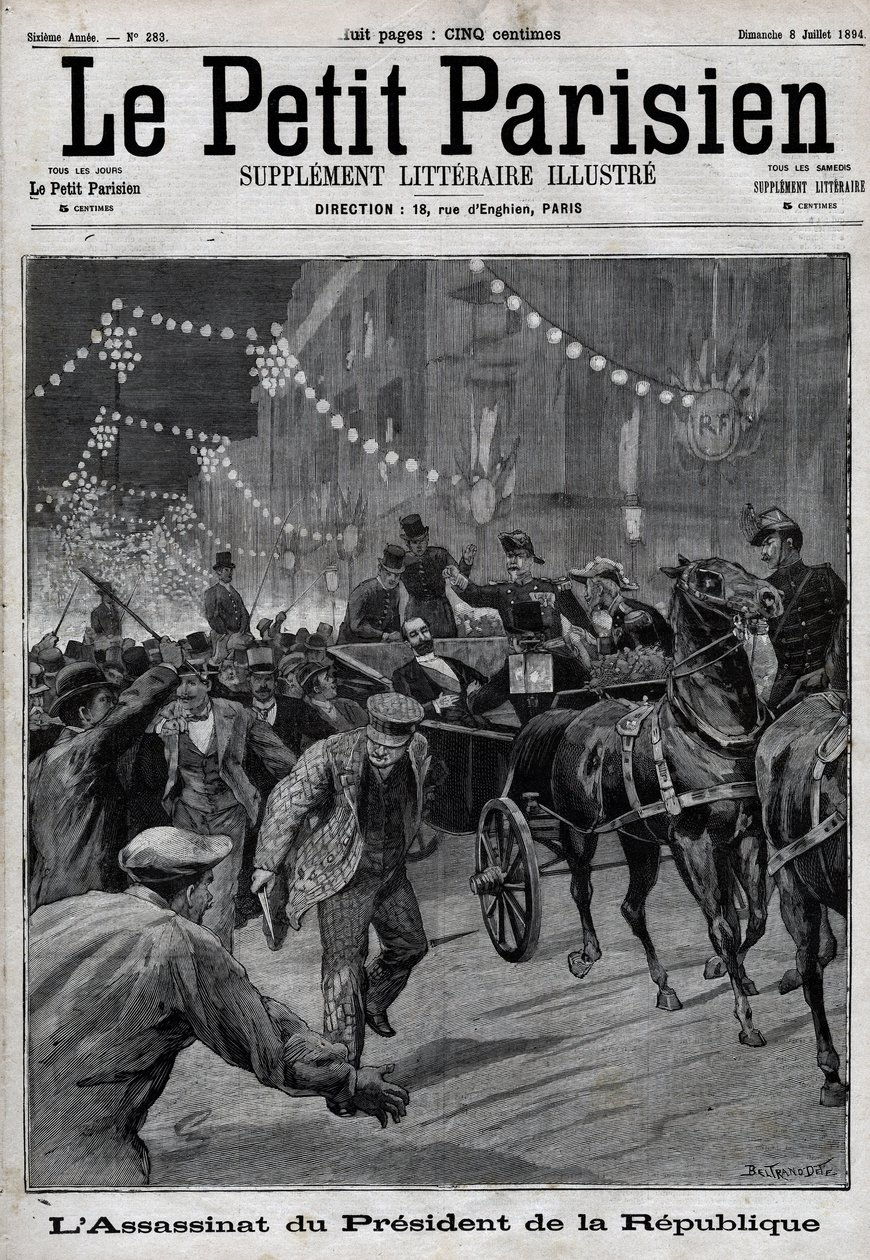Mordet på republikens president Sadi Carnot (1837-1894) av den italienska anarkisten Sante Caserio den 24 juni av Unknown artist
