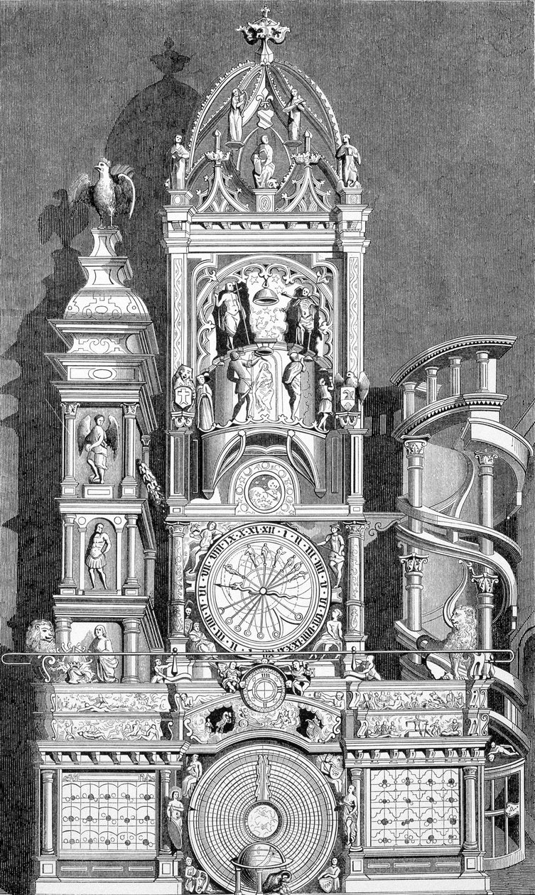 Den astrologiska klockan i Strasbourg, avrättad 1573 av Conrad Dasypodius - gravyr av Unknown artist