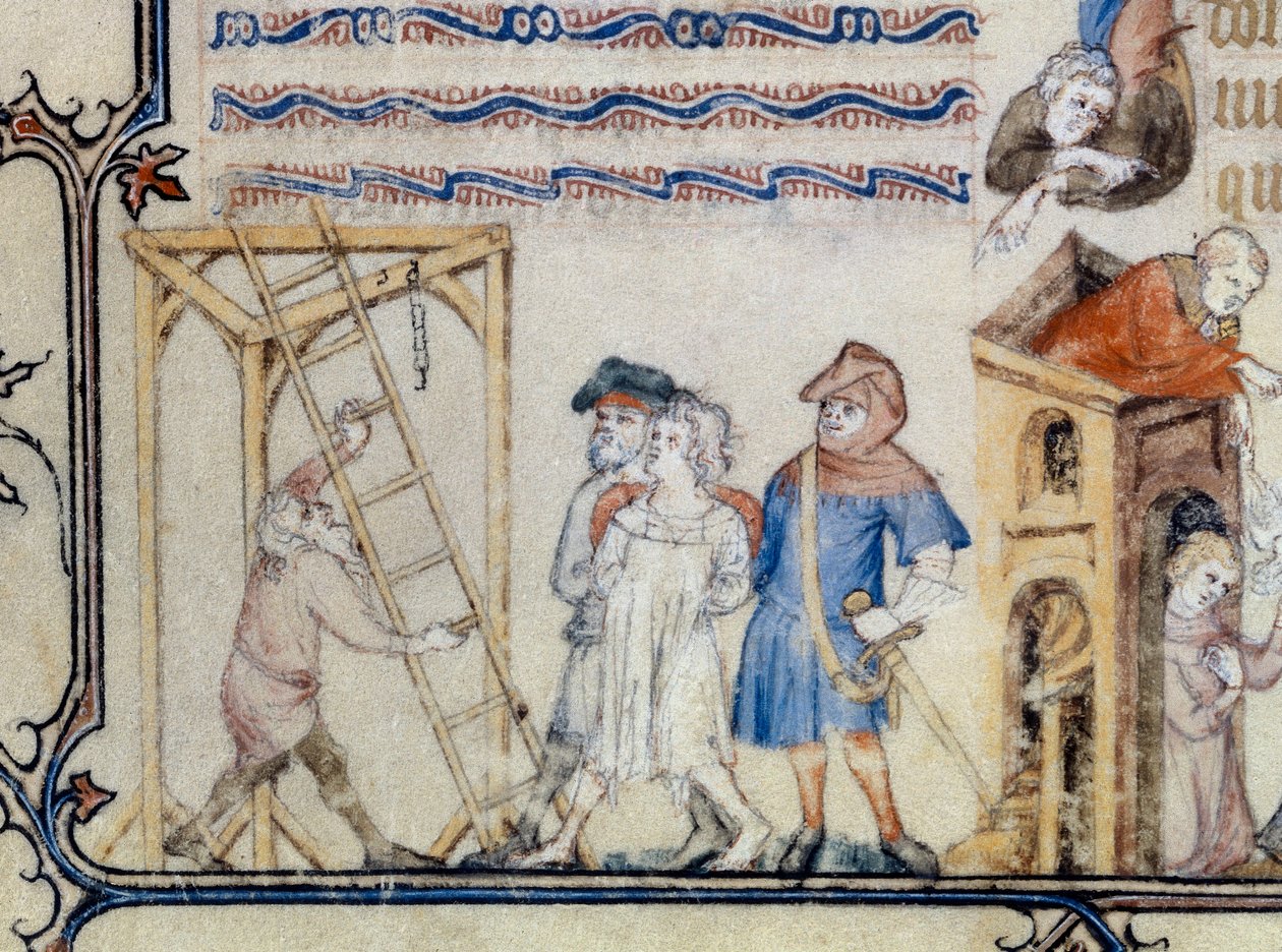 "Balladen om de hängda". Miniatyr som illustrerar dikten av Francois de Moncorbier dit Villon (1431/1432-1463). 1400-talet (miniatyr) av Unknown artist