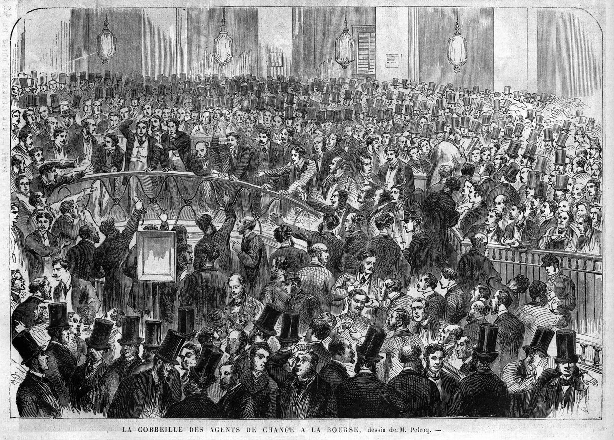 Korgen med börsagenter på Parisbörsen 1867. av Unknown artist