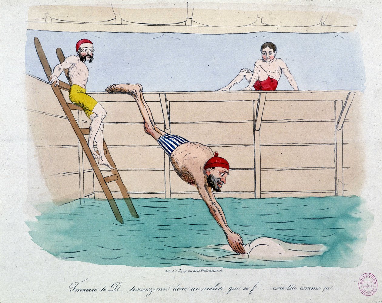 Badet: karikatyr av offentliga bad (simbassänger) i Paris - 1800-talet, Carnavalet. av Unknown artist