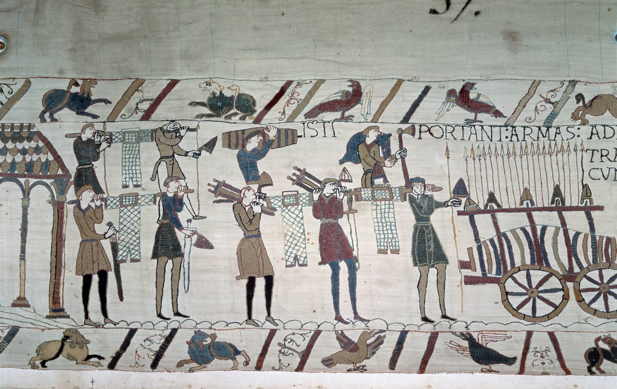 Striden mellan de engelska infanteristerna (Harolds trupper) och normanderna till häst (Guillaumes trupper) - Bayeuxtapet, känd som Broderi av drottning Mathilde av Unknown artist