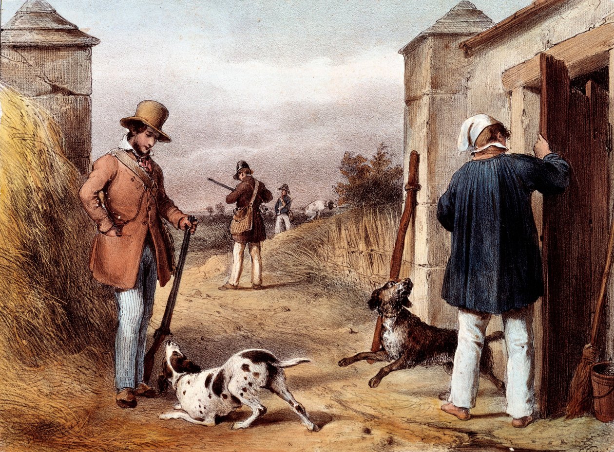 Början för jakt Litografi av 1800-talet Gien, jaktmuseum av Unknown artist