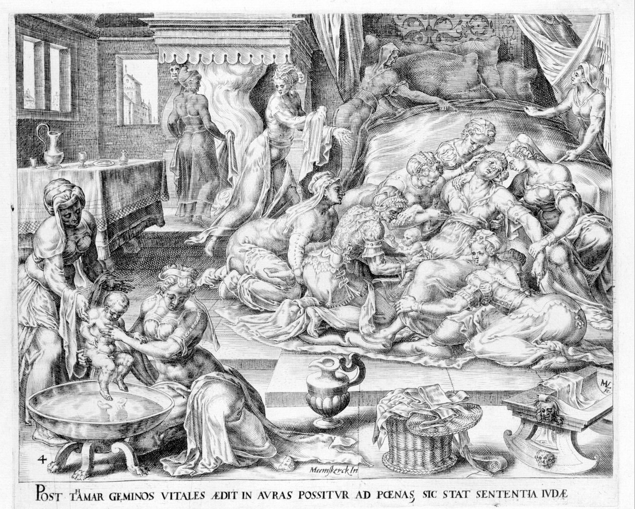 Thamars födelse. 1600-talsgravyr av Antonio Blocklaus. av Unknown artist