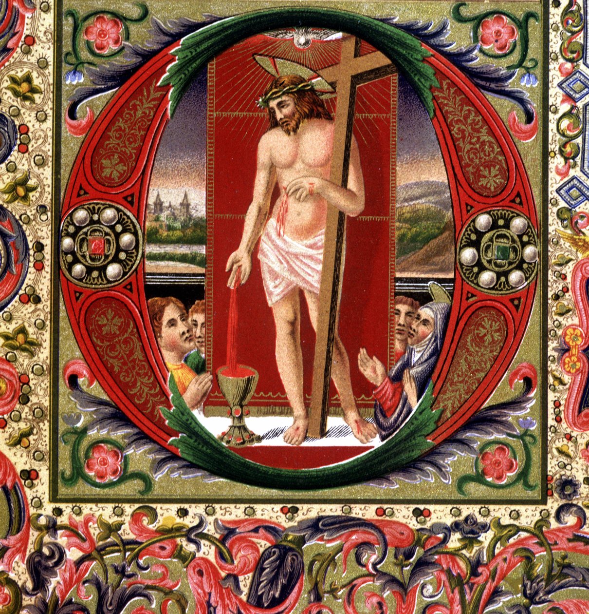 Jesu Kristi blod. 1800-talets kromolitografi. av Unknown artist