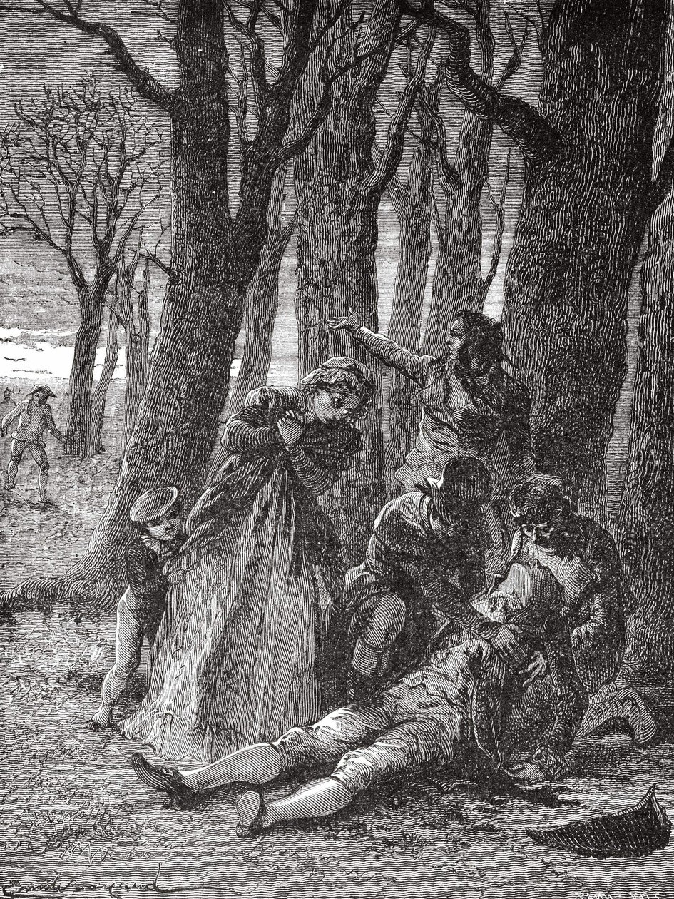 Philippe Lebons (1769 - 1804) kropp, genomborrad med tretton hugg vid Champs-Elysées, lyfts upp på morgonen den 3 december 1804 - i "Album de la Science; berömda vetenskapsmän; Stora upptäckter””” 1896. av Unknown artist
