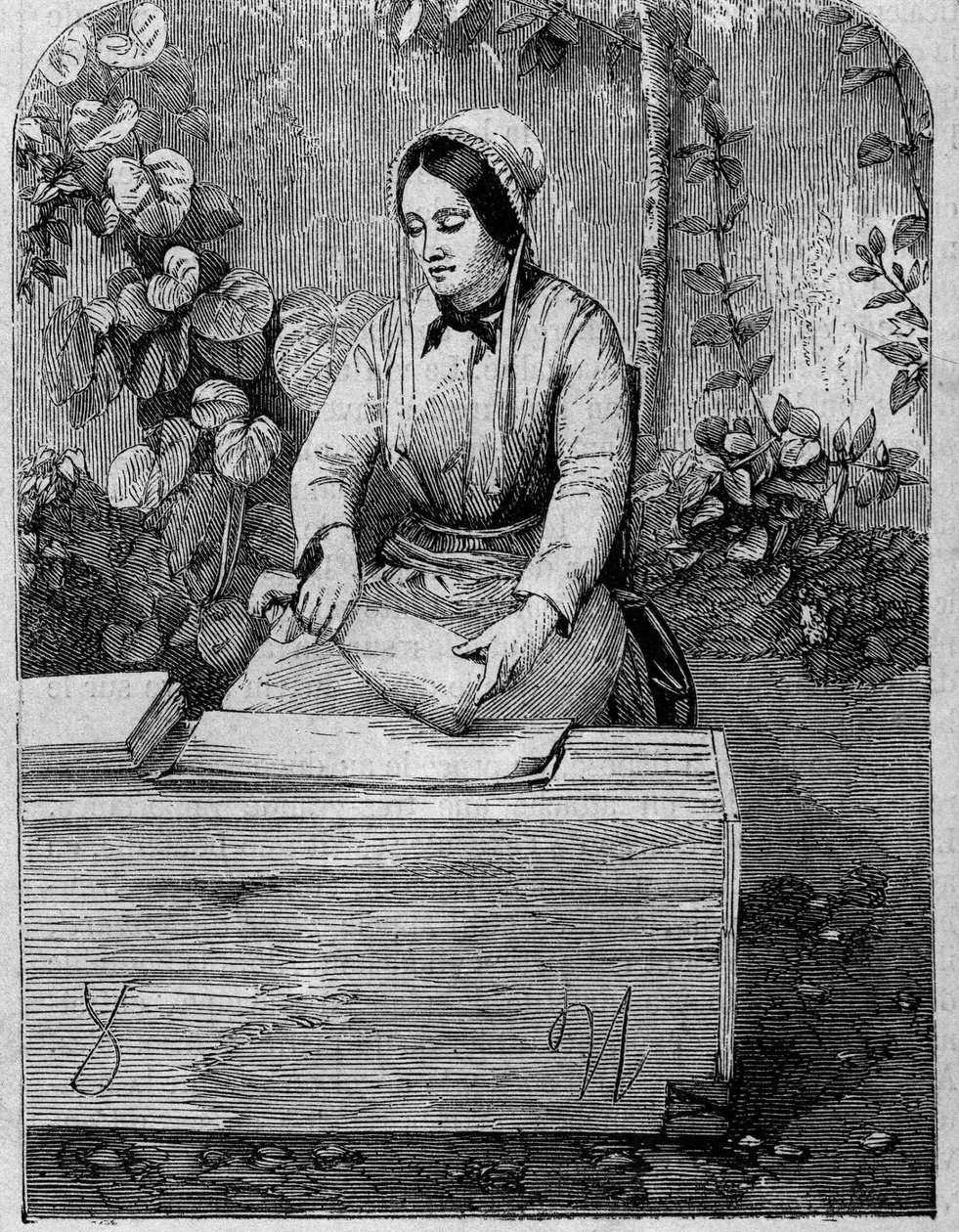 Buteljering av champagnevin. Gravyr från 1864. av Unknown artist