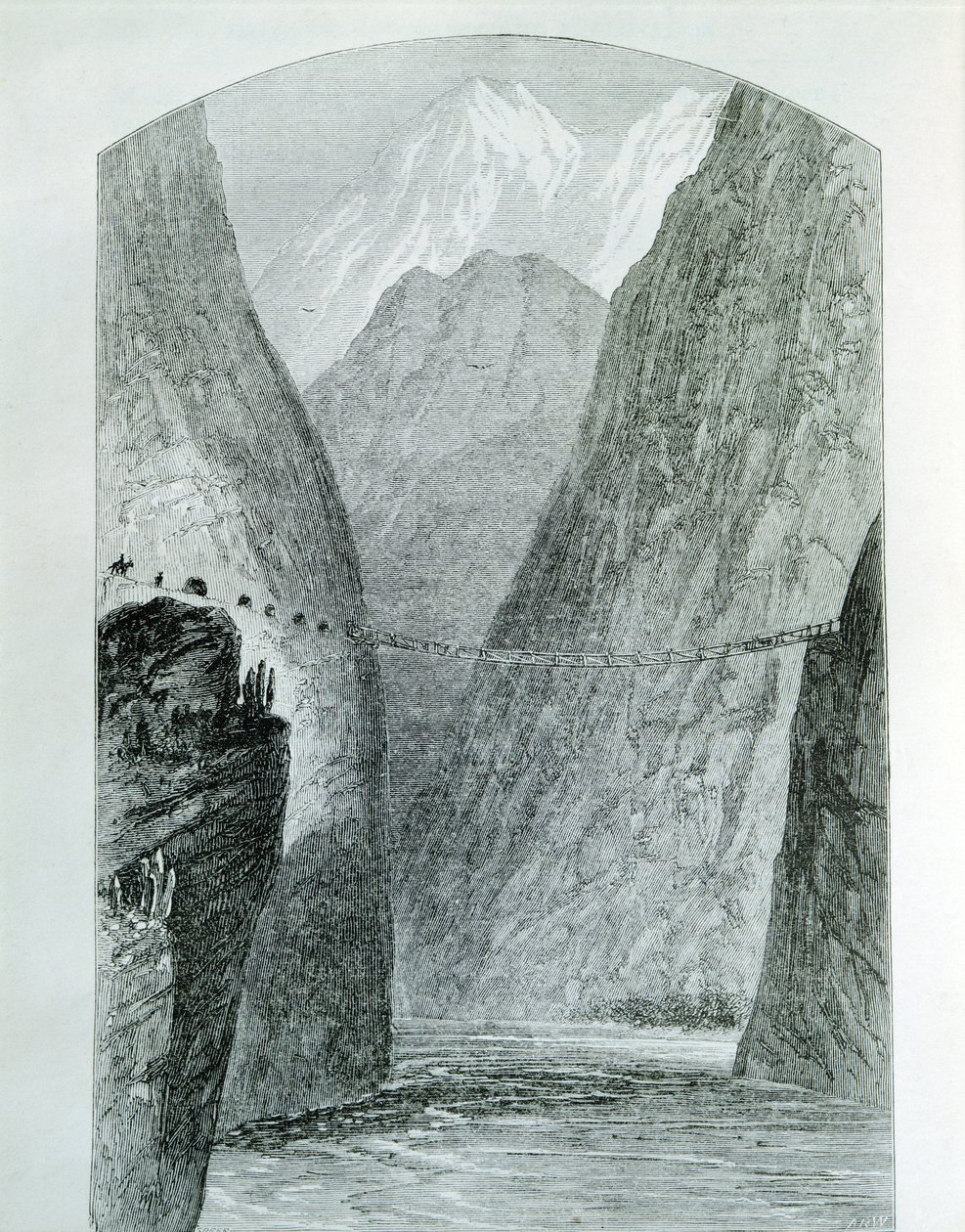 Bron över floden Apurimac, gravering. Peru av Unknown artist