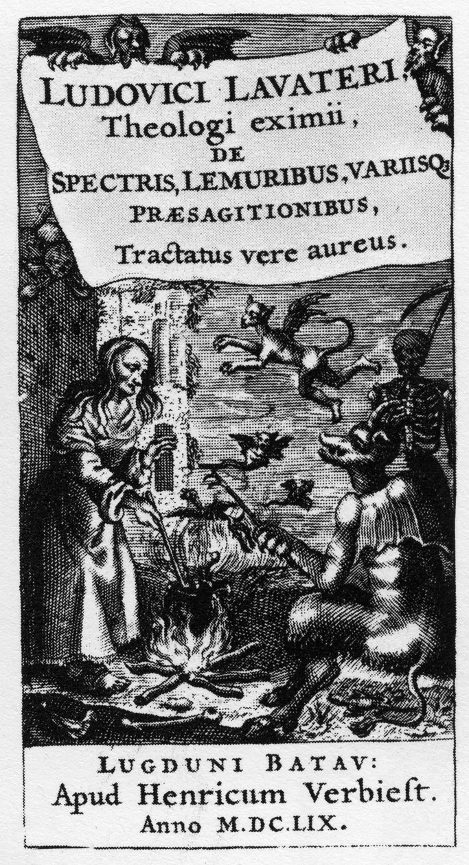 Häxans kittel - Frontispice av boken "" De spectris lemuribus et magnis "" av Ludwig Lavater (1527-1586) - 1659 av Unknown artist