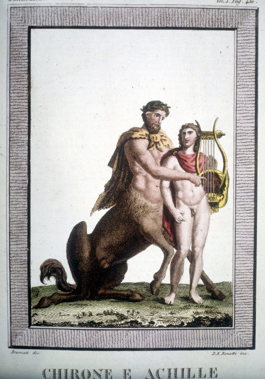 Kentauren Chiron och Achilles - i Mythological Dictionary av Unknown artist