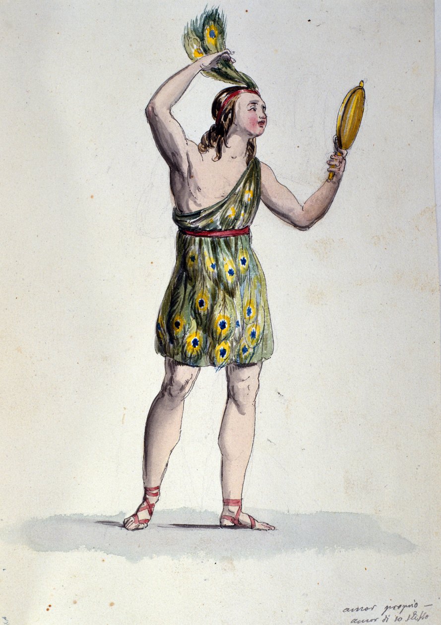 Karaktären som tolkar den rena kärleken i baletten "" Il noce di Benevento"" av den österrikiska kompositören Franz Xaver Sussmayr (1766-1803). Illustration av 1800-talet av Unknown artist