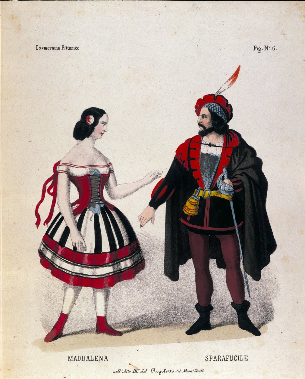 Karaktärerna av Maddalena och Sparafucile i akt III av operan "" Rigoletto"" av kompositören Giuseppe Verdi (1813-1901) av Unknown artist