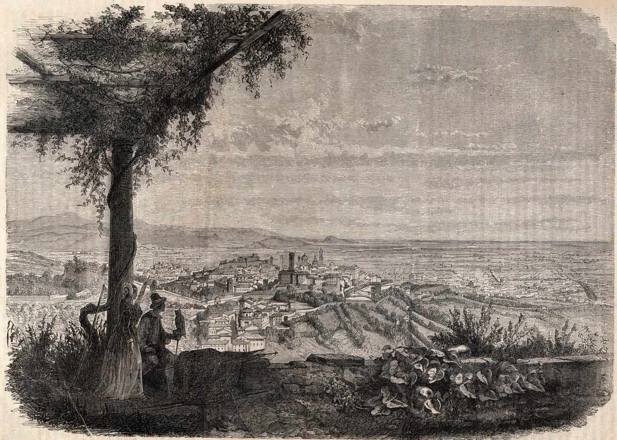 Staden Bergamo (Bergamo) omkring 1858 - gravyr - av Unknown artist