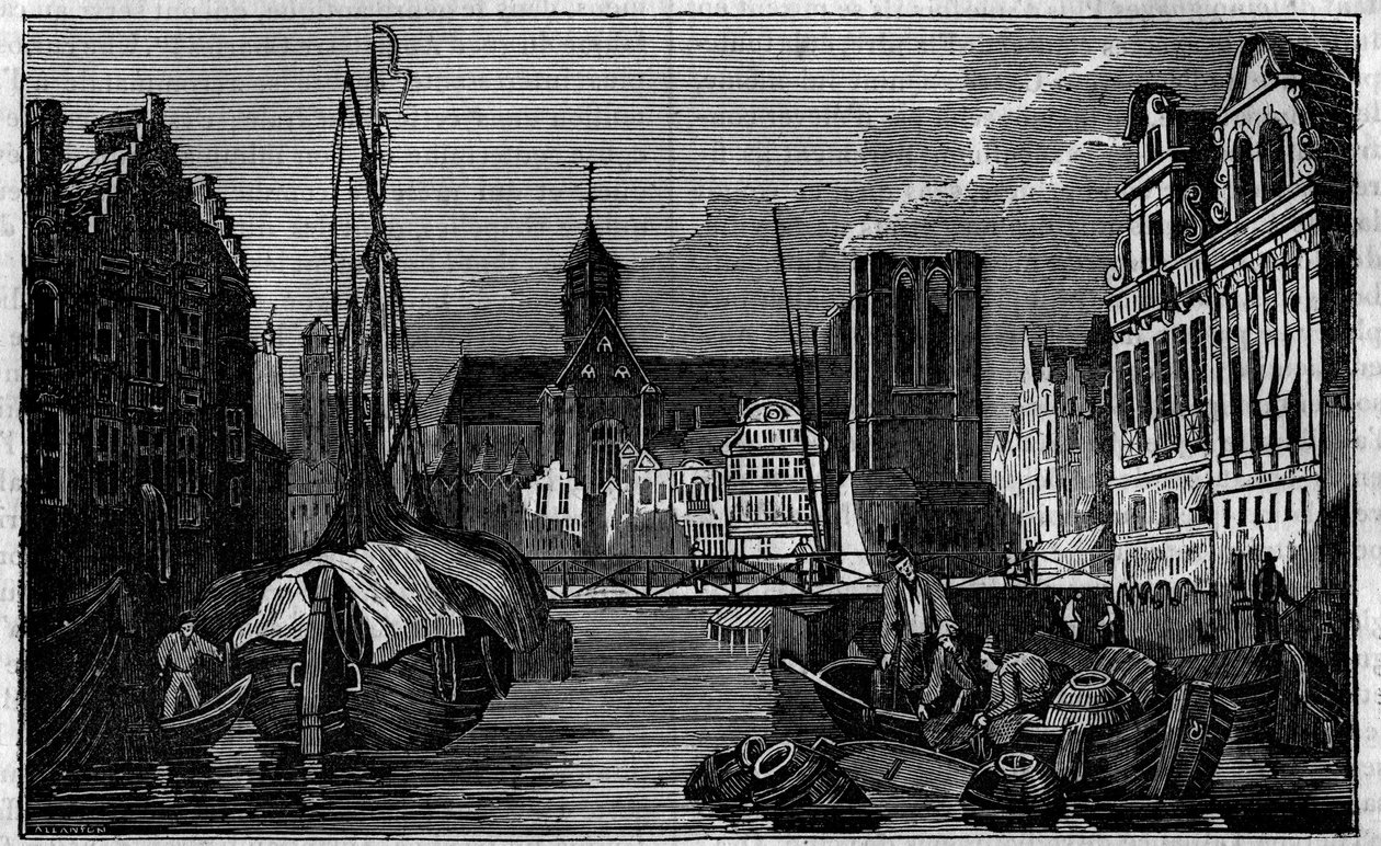Staden Gent i Belgien på 1800-talet. av Unknown artist