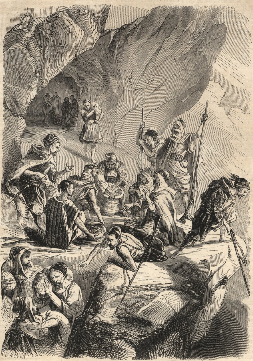 Förfalskarna i Kabylien 1857. (förfalskning). Gravyr i ”Le Monde illustrious”” från 1857. Privat samling. av Unknown artist