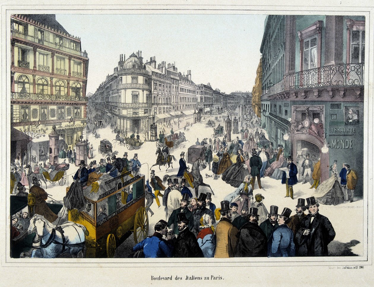 Folkmassan på boulevard des Italians - gravyr av Unknown artist