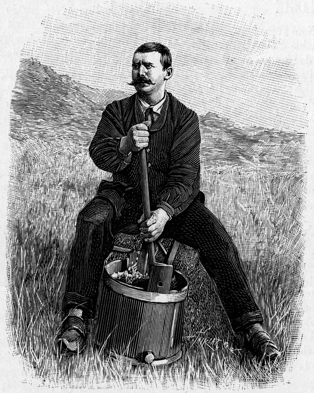Mejeriindustrin i Frankrike - tillverkning av vasslesmör: dam i Lozere. Gravyr i "" Nature: granskning av vetenskaperna och deras tillämpningar på konst och industri"" av 27 mars av Unknown artist