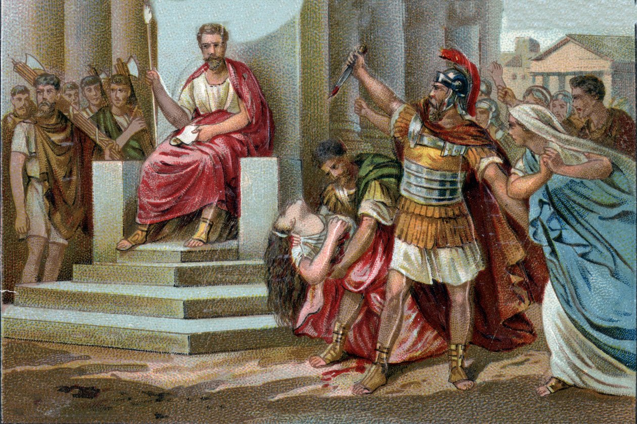 Virginias död År 449 f.Kr. hävdar Appius Claudius, decemvir under Republiken Rom, Virginia (Verginia), dotter till Centurion Virginius (Verginius) som han är kär i, som sin slav. Han missbrukar sin makt och får henne att sluta. Decemviren c av Unknown artist