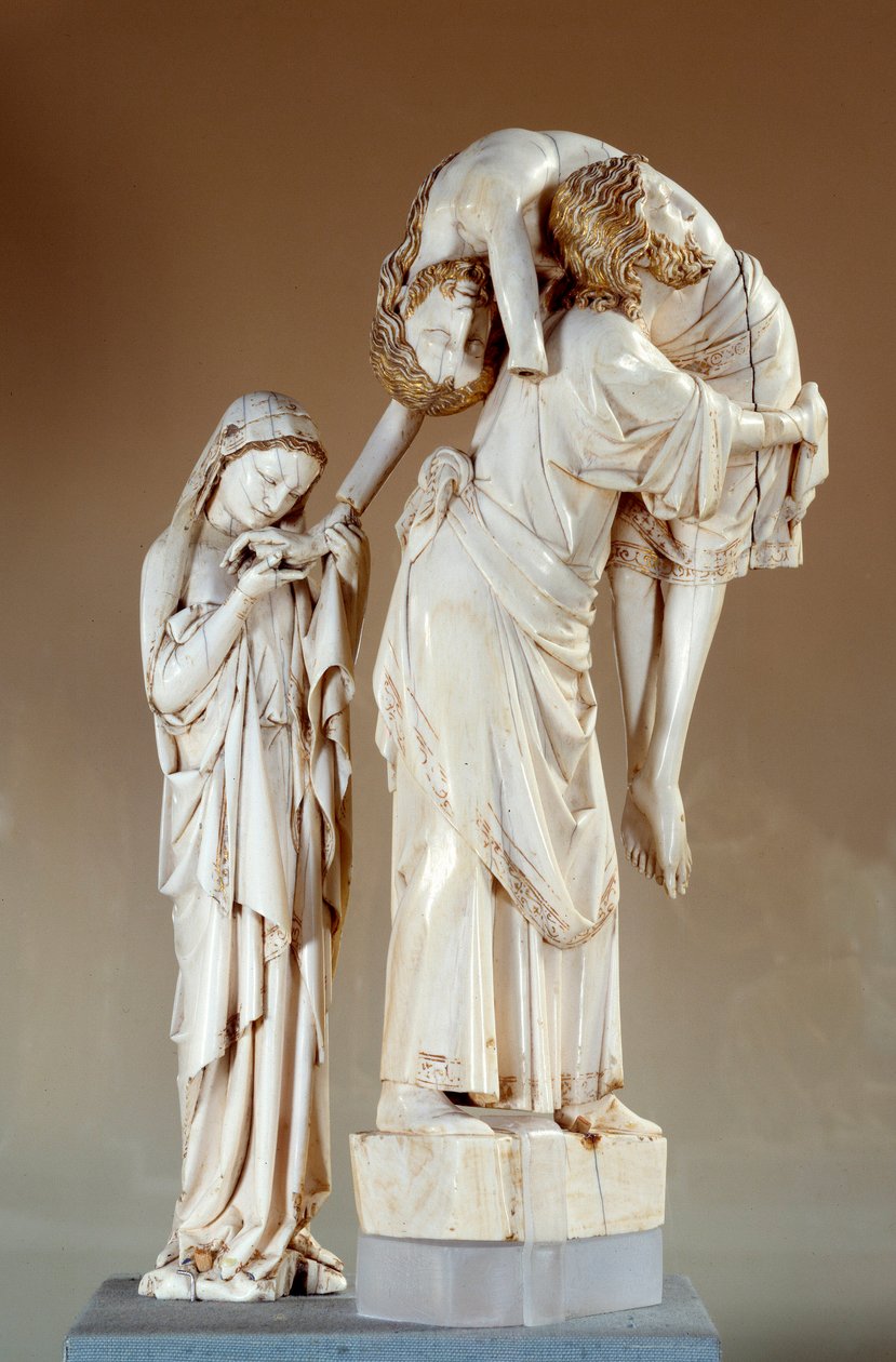 Korsets nedstigning: Kristus bär av Saint John, Jungfrugruppen skulpterar i elfenben. Slutet av 1200-talet. Paris, Louvren av Unknown artist