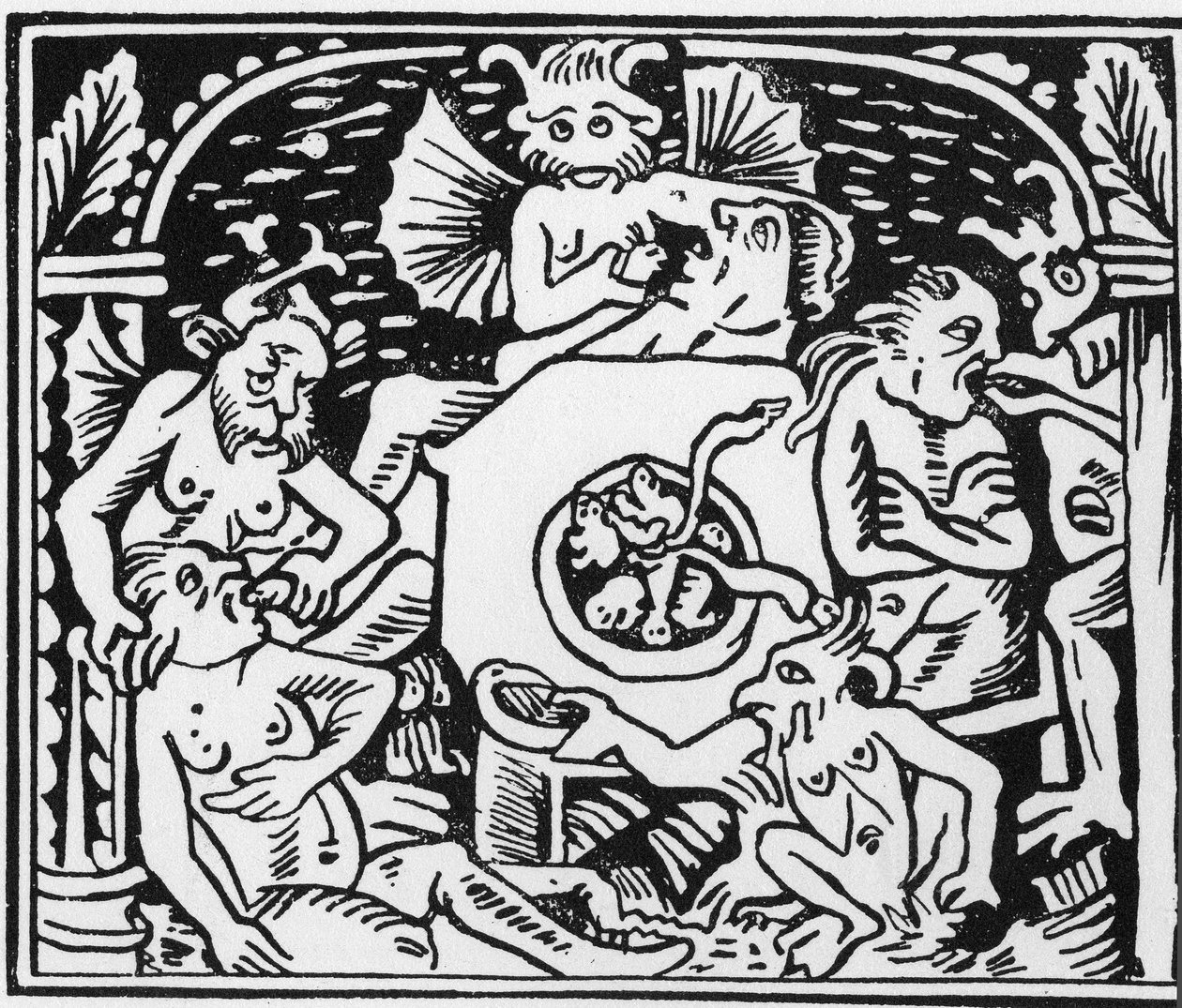 Djävulsplågarna tvingar paddor och ormar till frossarna - "" Grand Calendrier et Compost des Bergers"", Lyon av Unknown artist
